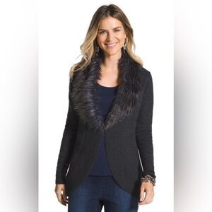 Women’s Chico's Black Faux Fur Trim Vest Chico’s Size 1 US Size Medium (8)